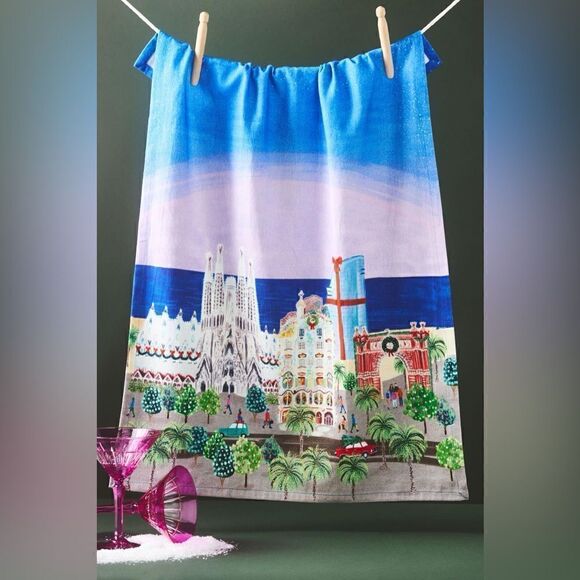 Anthropologie Holiday the City Dish Towel Barcelona - Picture 1 of 2